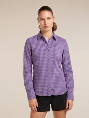icebreaker Women's Merino Terra Long Sleeve Snap Shirt - Purple, Medium